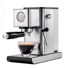 The coffee machine has a fully stainless steel body and a semi-automatic steam type milk brewing machine